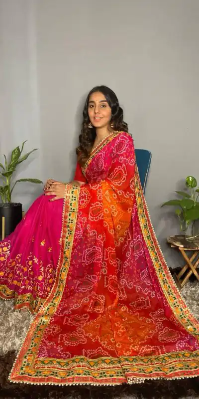 Superb Pink Color Chiffon Material Double Shaded Work Saree