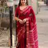 Superb Pink Color Plain Linen Digital Printed All Over Work Saree