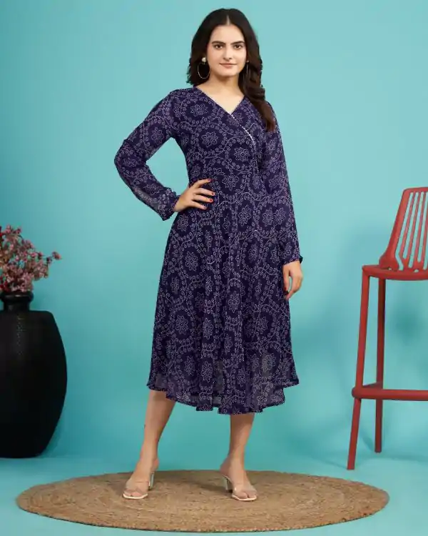 Aesthetically Pleasing Blue Color fox Georgette Printed Kurti