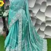 Aglow Blue Color Jimi Choo Silk Beautiful Embroidery Saree