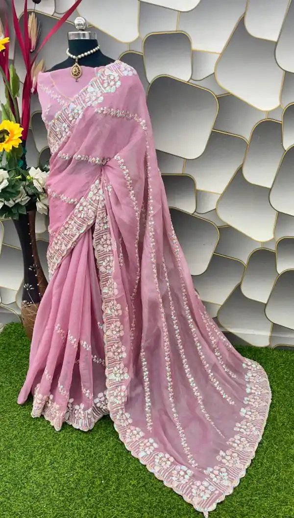 Aglow Light Pink Color Jimi Choo Silk Beautiful Embroidery Saree