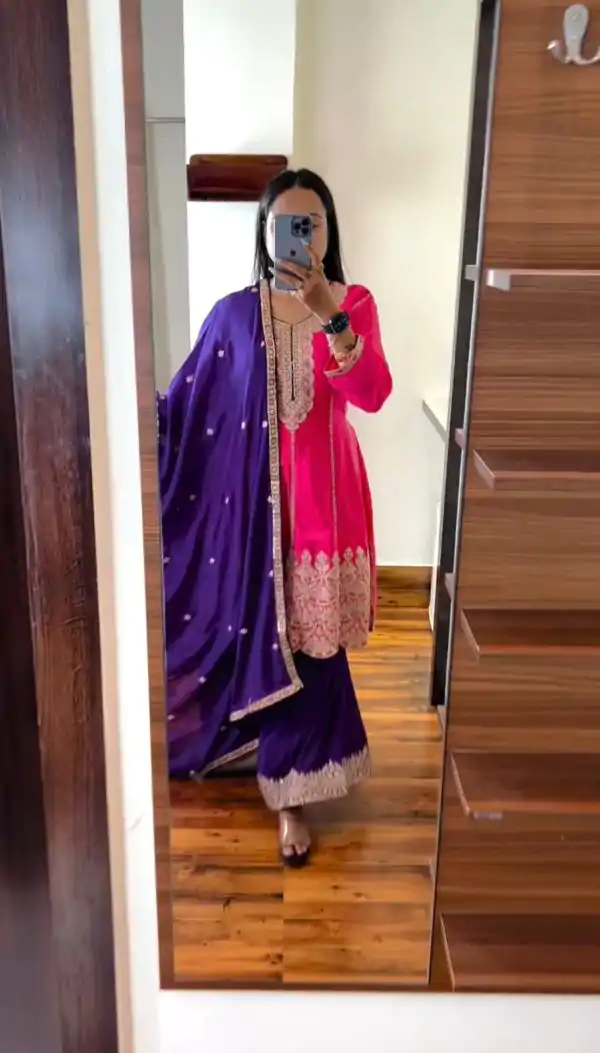 Aglow Pink Color Chinon Silk Sequence Work Salwar Suit