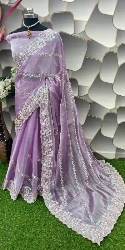 Aglow Purple Color Jimi Choo Silk Beautiful Embroidery Saree