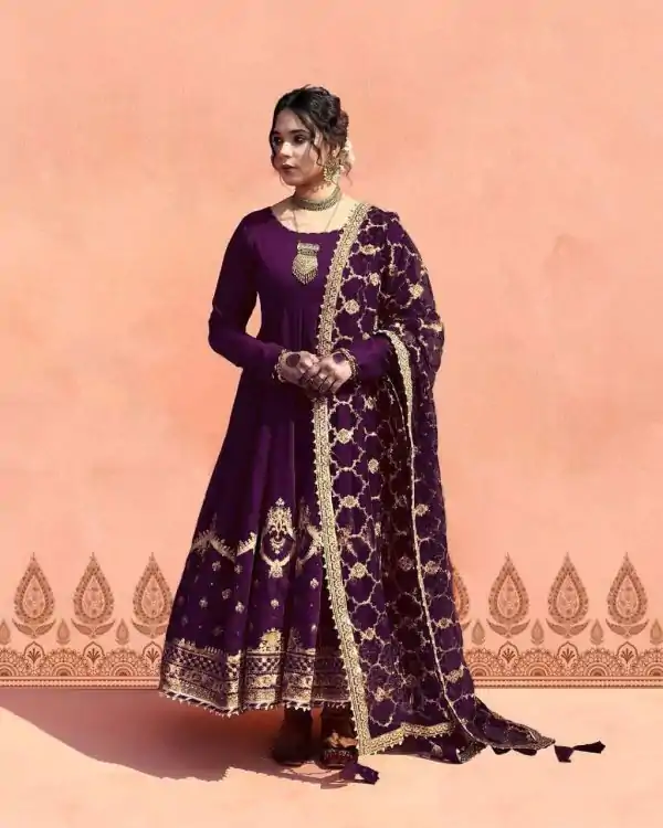 Alluring Purple Color Georgette Embroidery Sequence Salwar Suit
