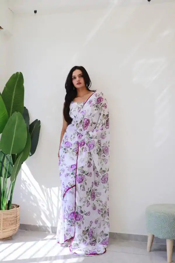 Classic Purple Color Soft Georgette Silk Design All Over Saree