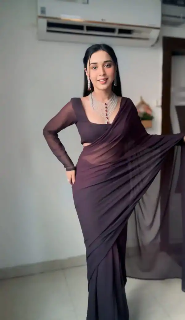 Cute Coffee Color Pure Soft Georgette Silk Design All Over Saree