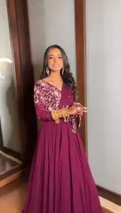 Dazzling Purple Color Faux Georgette Thread Sequence Gown