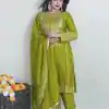 Elegant Green Color Pure Chinnon Silk Embroidery Salwar Suit