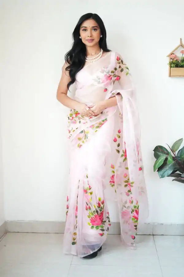 Glamorous White Color Soft Organza Digital Printed Saree