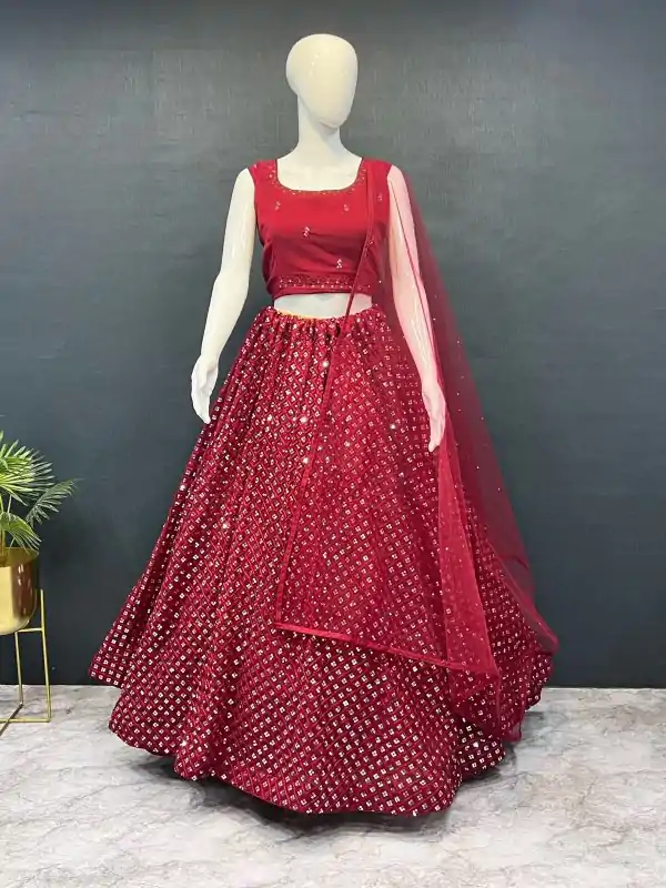 Grand Red Color Georgette Embroidery Work Lehenga Choli