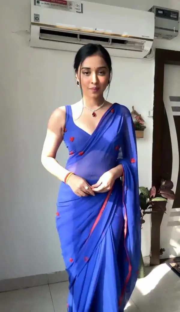 Grand Royal Blue Color Soft Georgette Silk Design All Over Saree