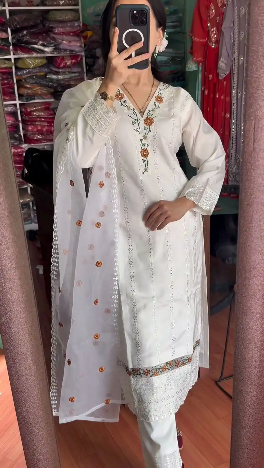 Grand White Color Georgette Embroidery Sequence Salwar Suit