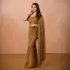 Madhuri DiXit Golden Color Georgette Sequins Embroidery Saree