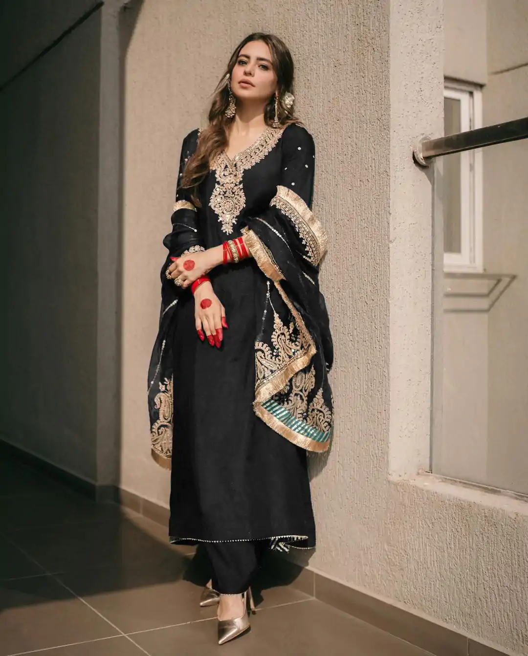 Majestic Black Color Chinnon Silk Embroidery Work Salwar Suit