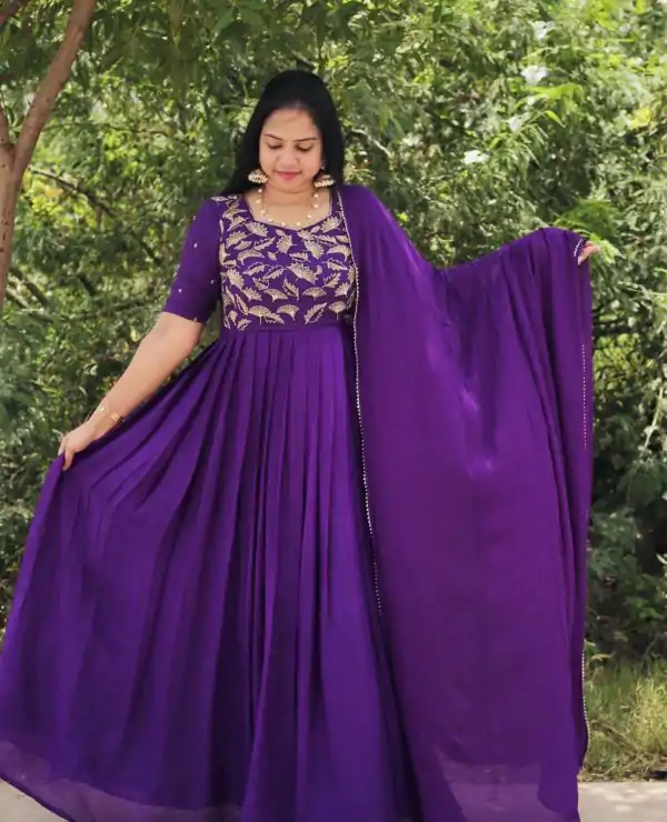 Mesmerizing Violet Color Georgette Embroidered Anarkali Suit