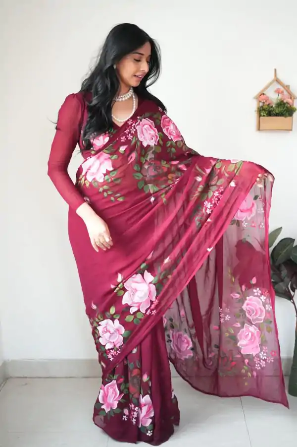 Perfect Red Color Soft Georgette Silk Design All Over Saree