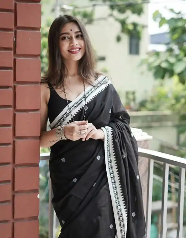 Resplendent Black Color Soft Lilan Slab Weaving Work Saree