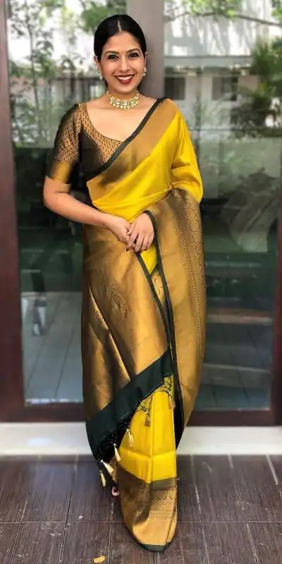 Special Yellow Color Soft Lichi Silk Jacquard All Over Saree