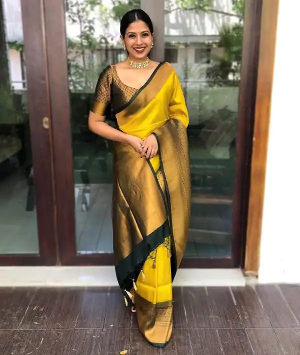 Special Yellow Color Soft Lichi Silk Jacquard All Over Saree