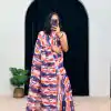 Stylish Blue Color Georgette Digital Printed Work Saree