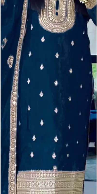 Sublime Blue Color Faux Georgette Embroidery Salwar Suit