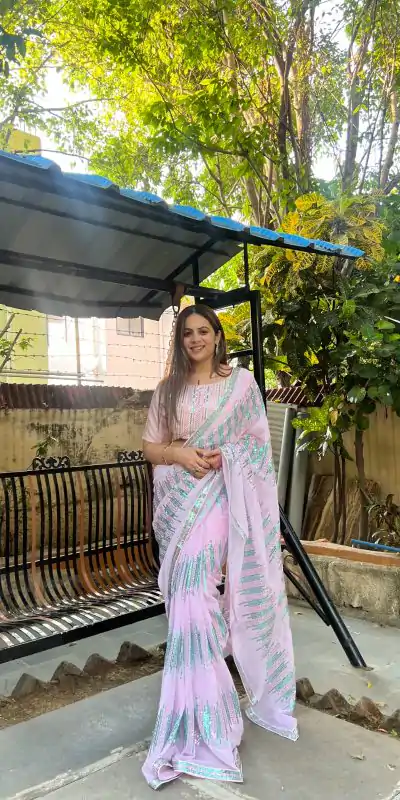 Superb Light Violet Color Georgette Sequence Lace border Saree