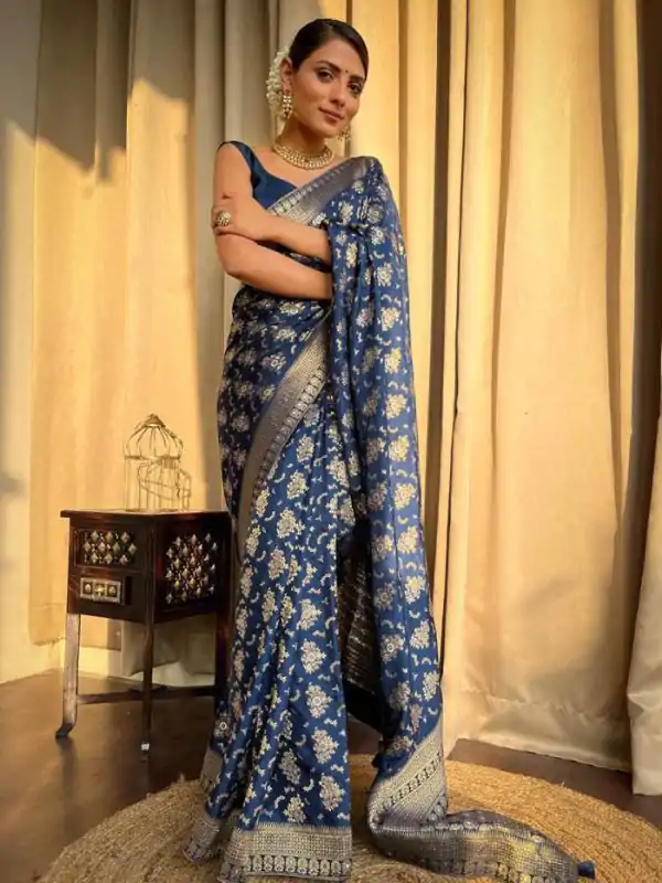 KP 5079 Blue Color Soft Lichi Silk Jacquard On All Over Saree Casual, Party Wear, Wedding, Events Etc. Expected Delivery 4-6 Working Days @1449/- | Designer Sarees, Sarees, Bollywood Sarees, Creative Sarees, Embroidered Sarees, Ethnic Saree, Modern Digital sarees, Party Wear Sarees