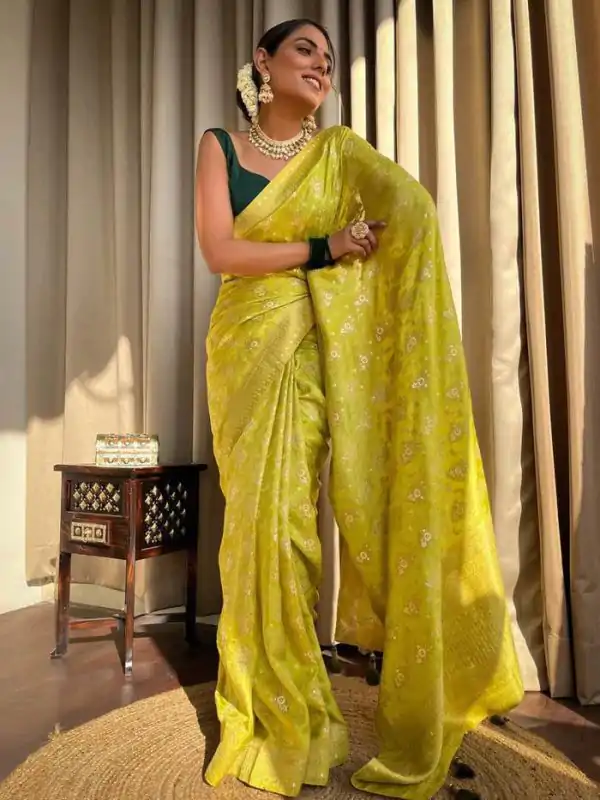 KP 5079 Mustard Color Soft Lichi Silk Jacquard On All Over Saree Casual, Party Wear, Wedding, Events Etc. Expected Delivery 4-6 Working Days @1449/- | Designer Sarees, Sarees, Bollywood Sarees, Creative Sarees, Embroidered Sarees, Ethnic Saree, Modern Digital sarees, Party Wear Sarees
