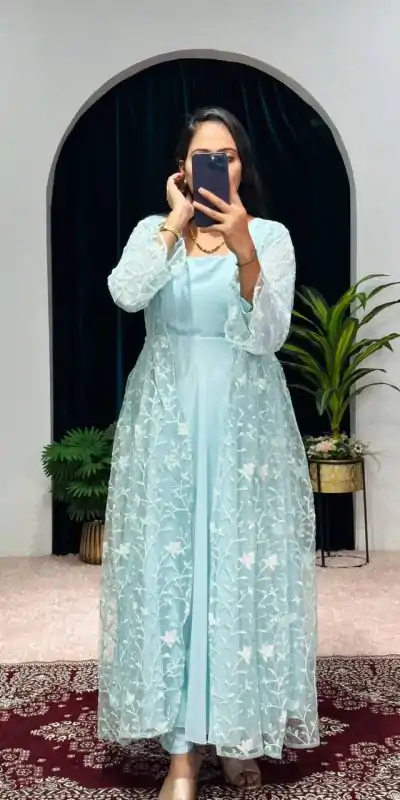 Aglow Blue Color Georgette Embroidery Sequence Gown
