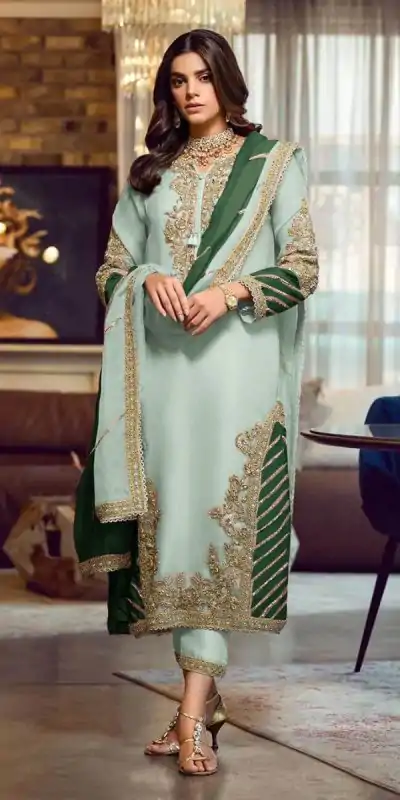 Aglow Light Green Georgette Embroidery Sequence Salwar Suit