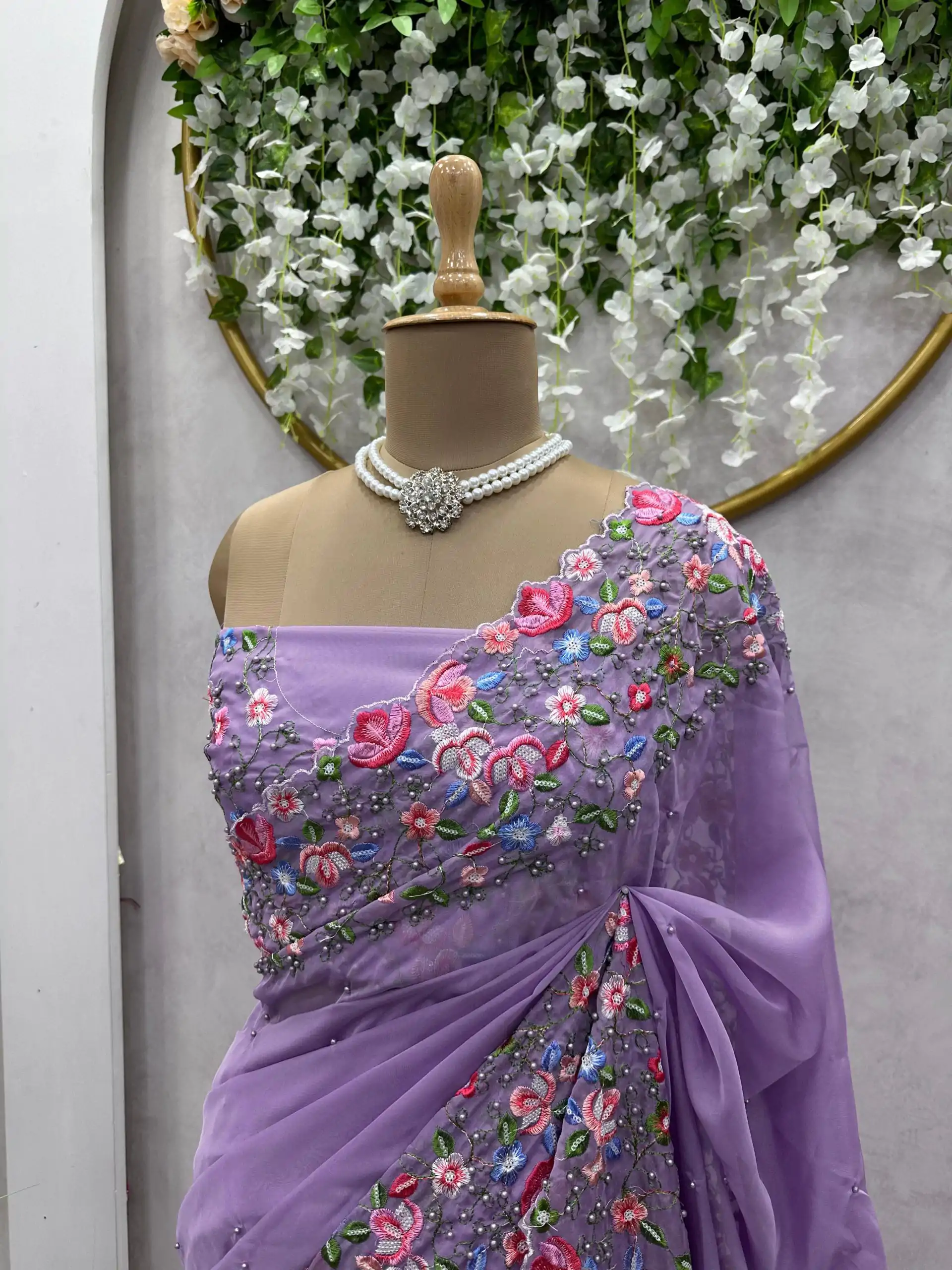 Beautiful Violet Color Tabby Silk Thread Sequence Work Saree - Image 2