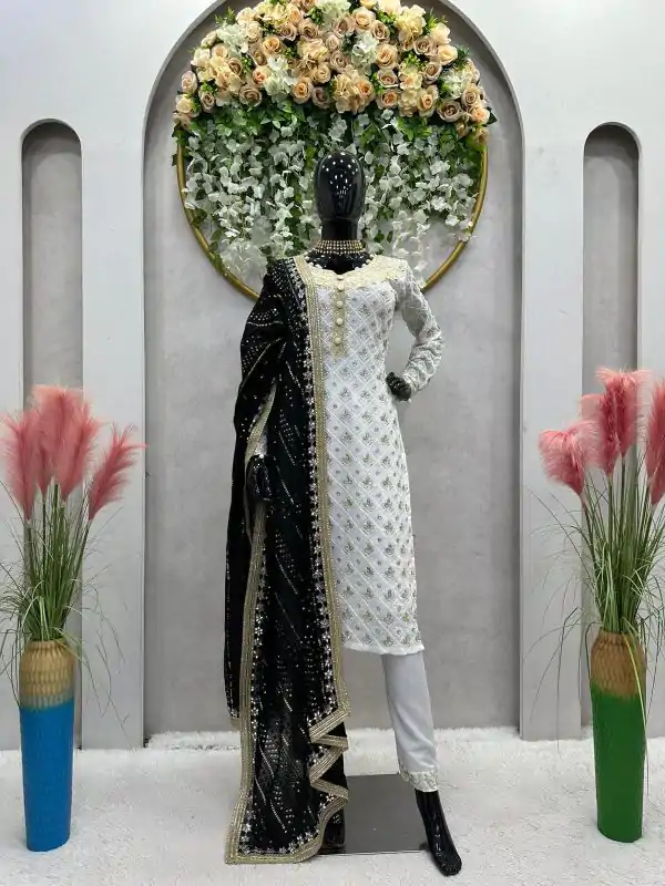 Classic Black Color Georgette Thread Sequence Salwar Suit
