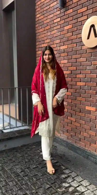 Classic White Color Georgette Embroidery Work Sharara Suit