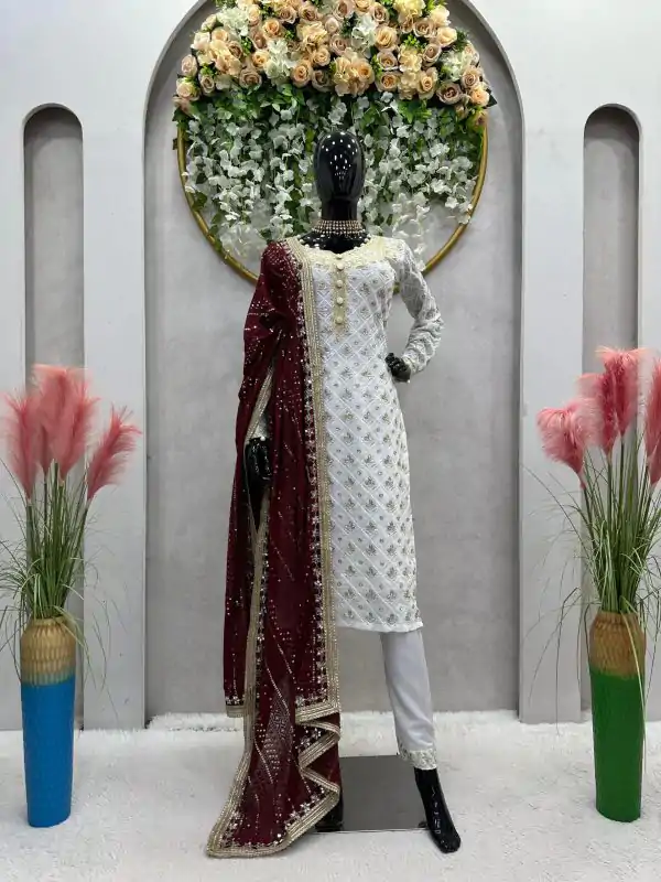 Classic Maroon Color Georgette Thread Sequence Salwar Suit