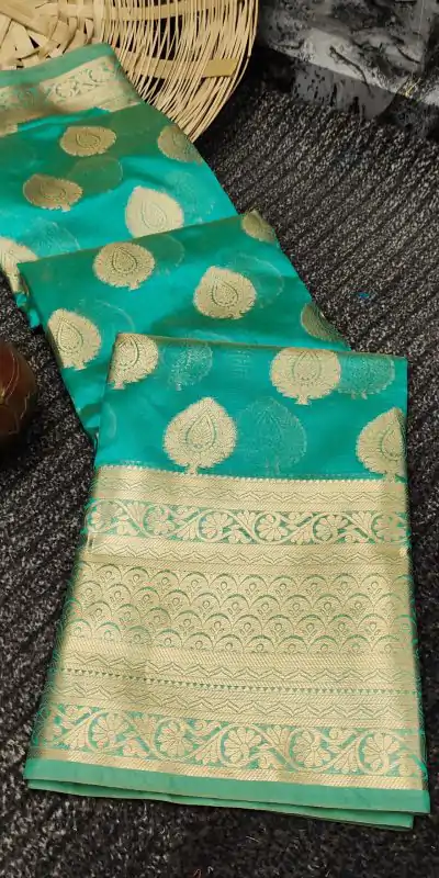 Dazzling Sky Blue Color Organza Silk Beautiful Gold Zari Saree