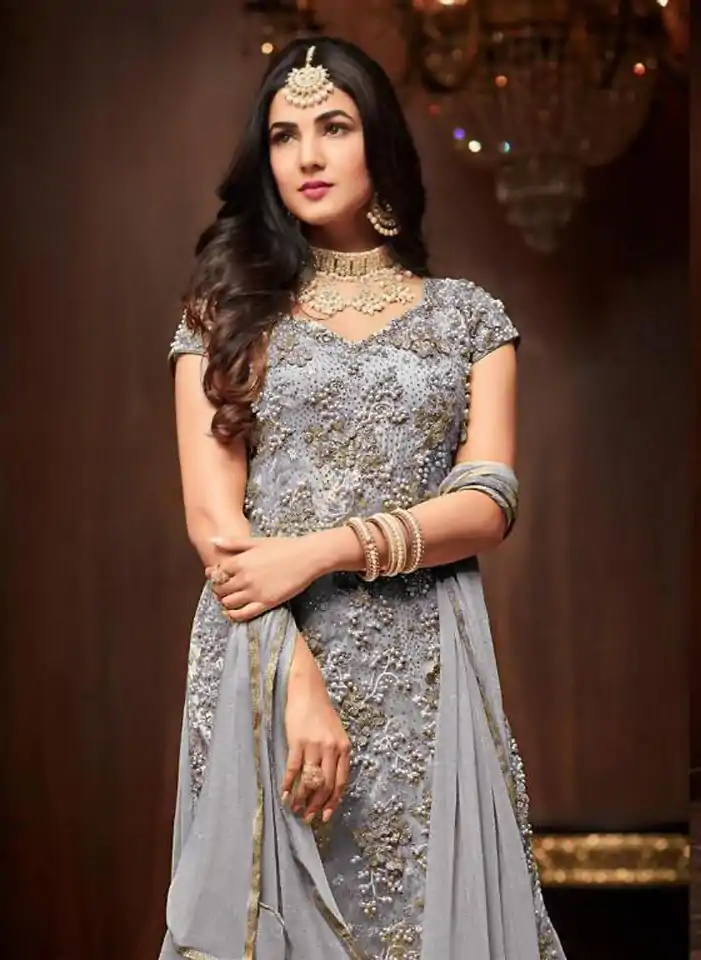 Fancy Cement Color Football Net Embroidery Sharara Suit - Image 2