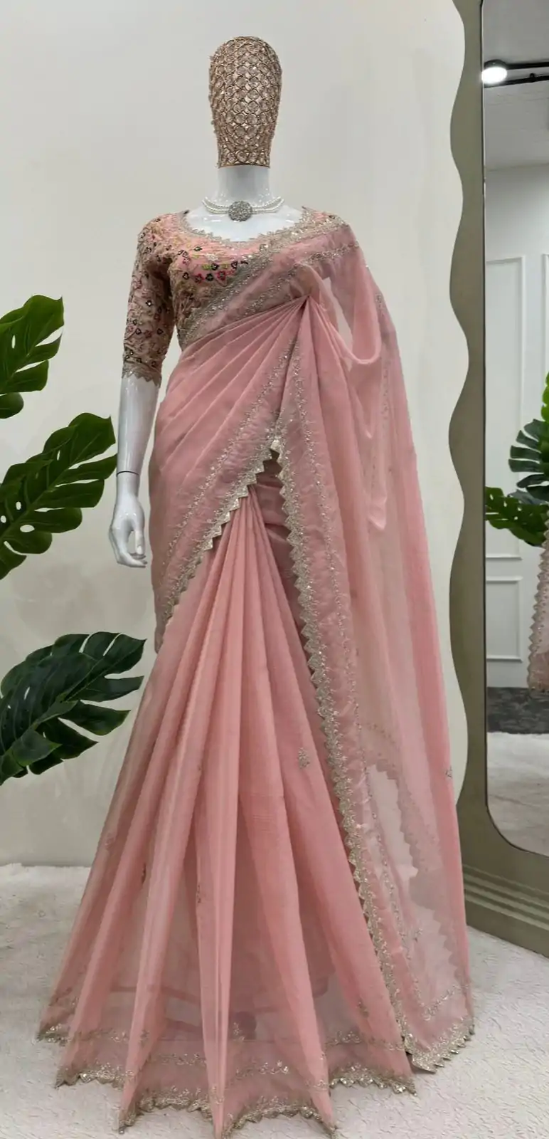 Glamorous Peach Color Tabby Silk Thread Sequence Salwar Suit