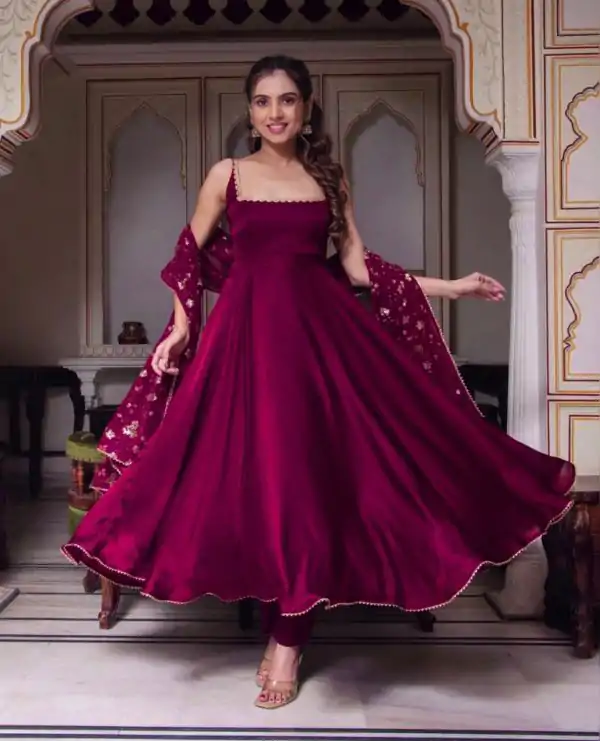 Gorgeous Purple Heavy Faux Georgette With Fully Flair Salwar Suit