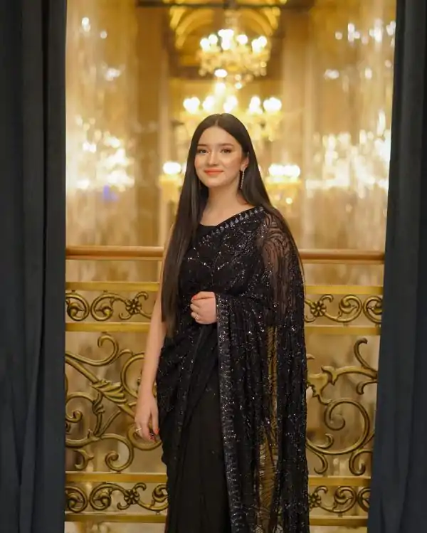 Graceful Black Color Georgette Sequins Lace border on Saree