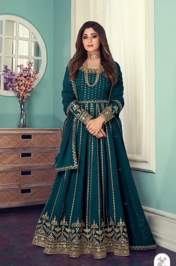Grand Blue Color Georgette Codding Embroidery Anarkali Suit