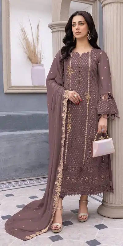 Grand Brown Color Sequence Georgette Embroidery Salwar Suit