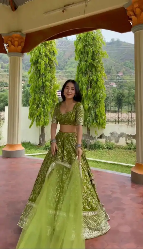 Grand Green Georgette Embroidery Sequence Lehenga Choli