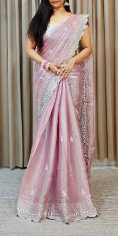 Luminous Purple Color Pure Soft Jimmy Choo Embroidery Saree