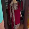Majestic Red Color Chinon Silk Embroidery Work Sharara Suit