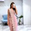 Stylish Peach Color Georgette Embroidered Sequence Saree