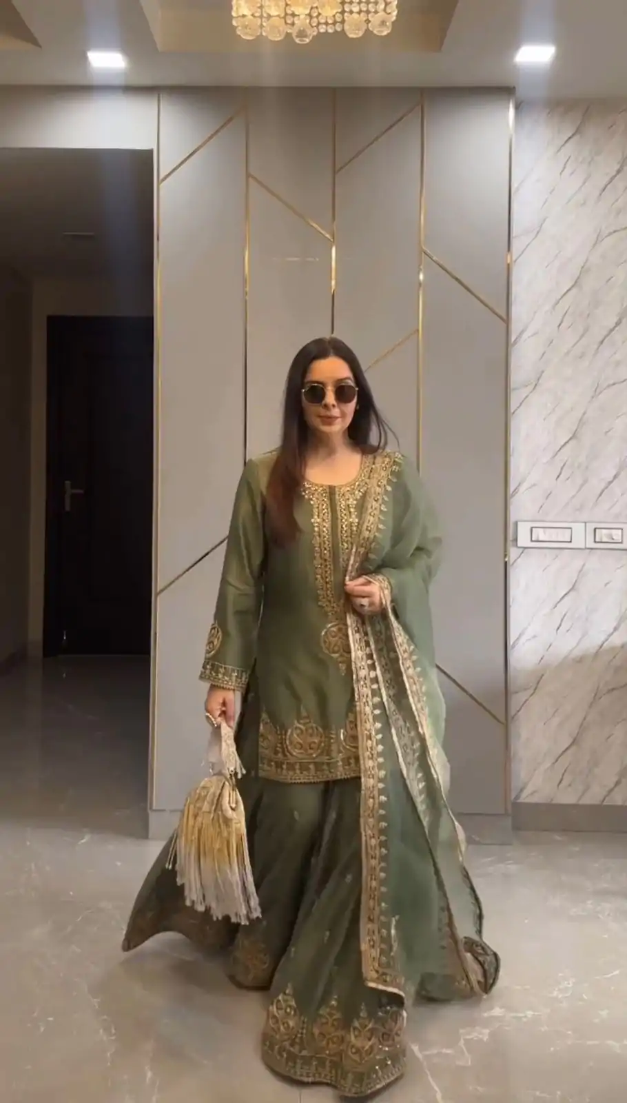 Nice Green Color Chinnon Silk Embroidery Sequence Salwar Suit - Image 2