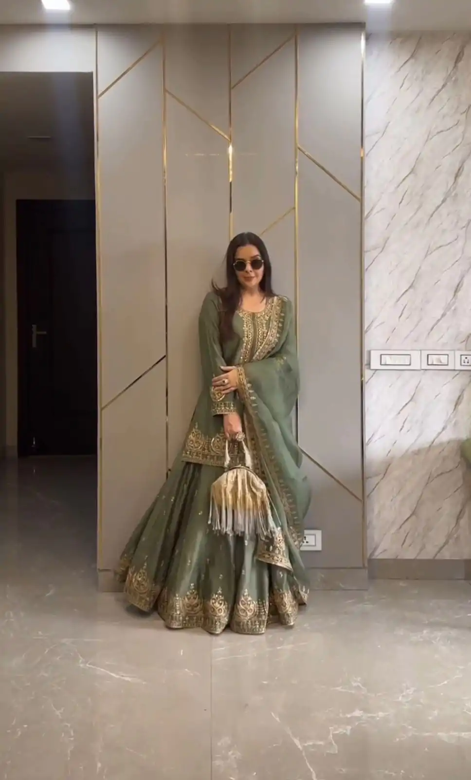 Nice Green Color Chinnon Silk Embroidery Sequence Salwar Suit