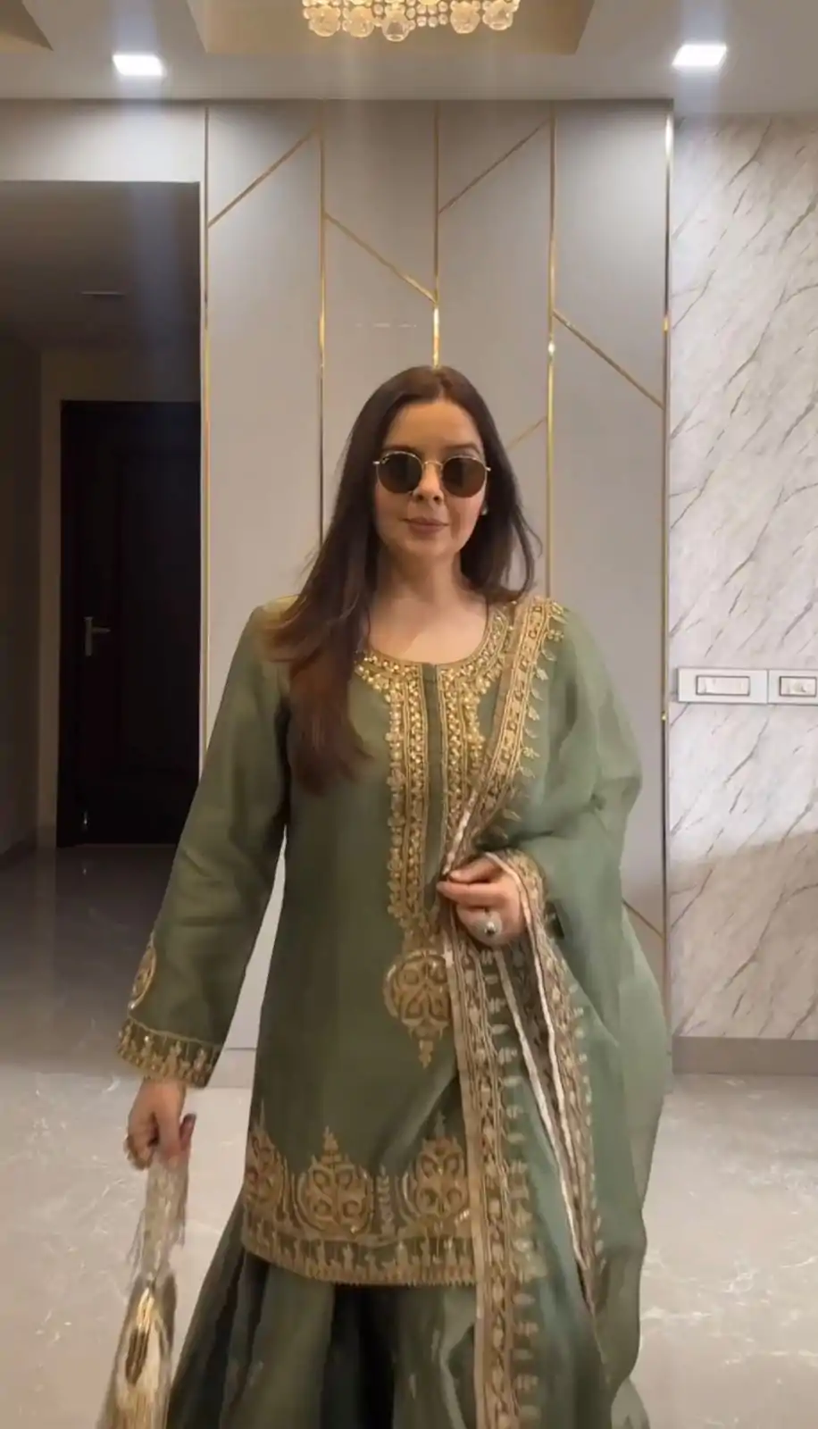 Nice Green Color Chinnon Silk Embroidery Sequence Salwar Suit - Image 3