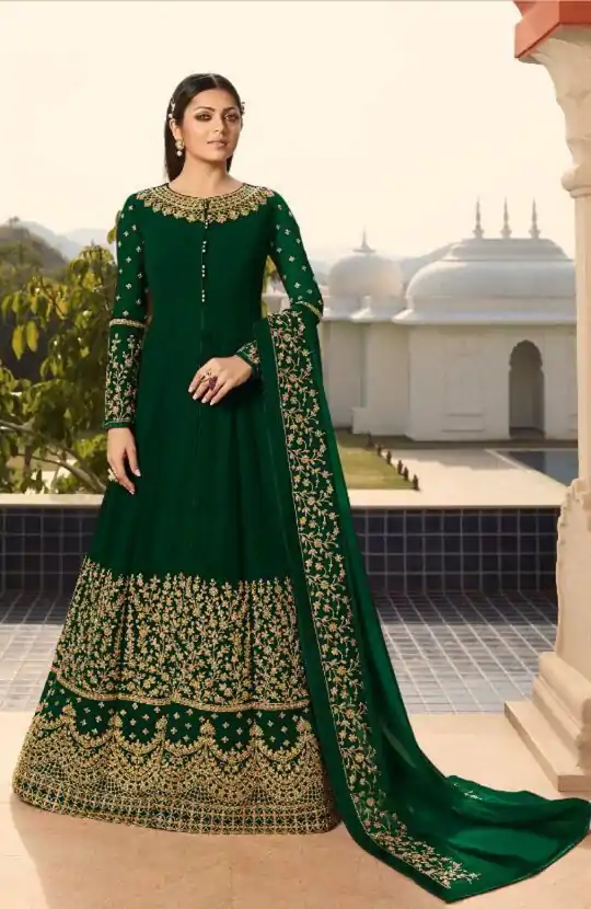 Perfect Green Color Georgette Cording Anarkali Suit
