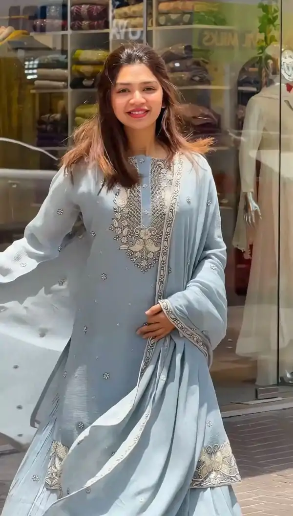 Perfect Sky Blue Georgette Embroidery Sequence Salwar Suit